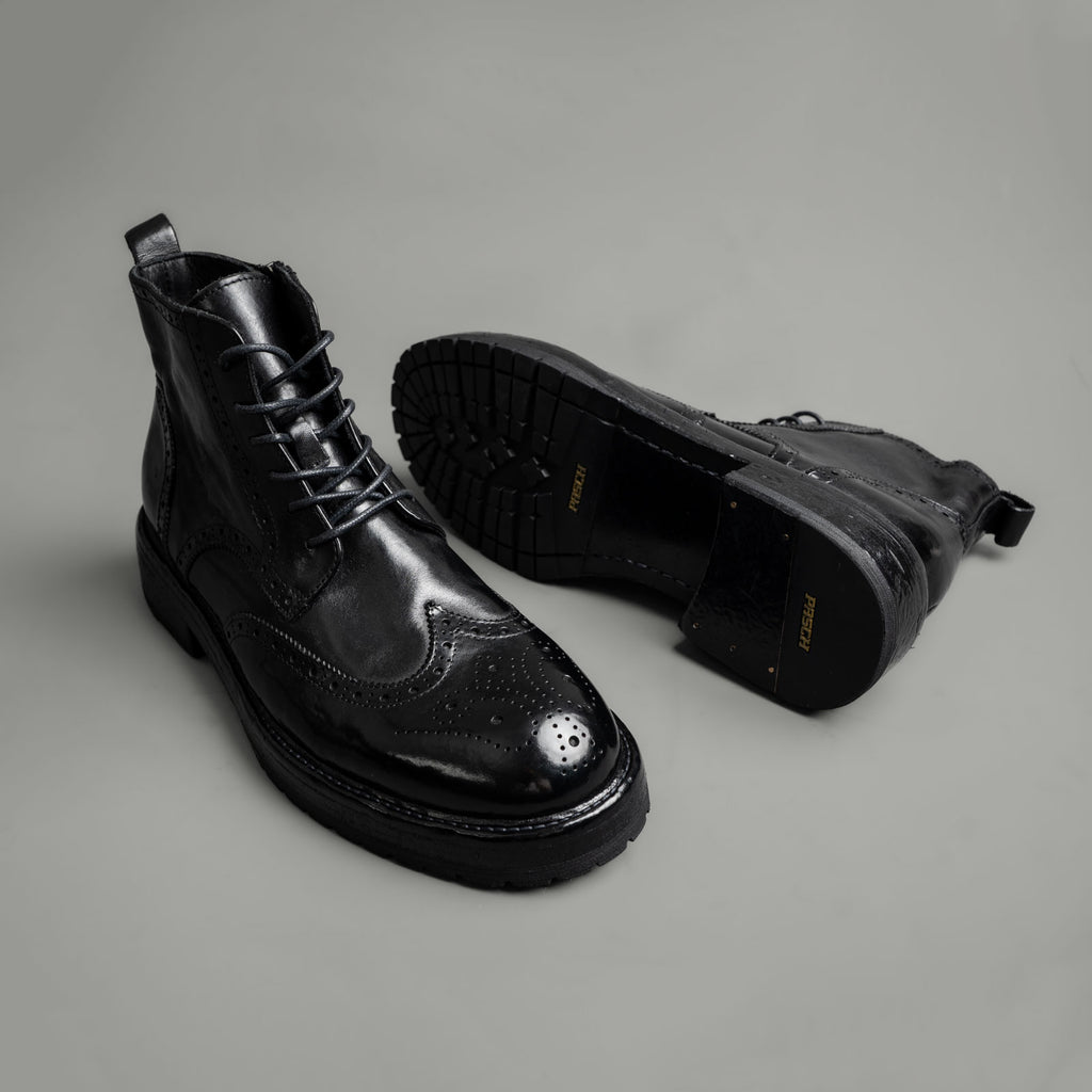 Washed Leather Brogue Work Boots