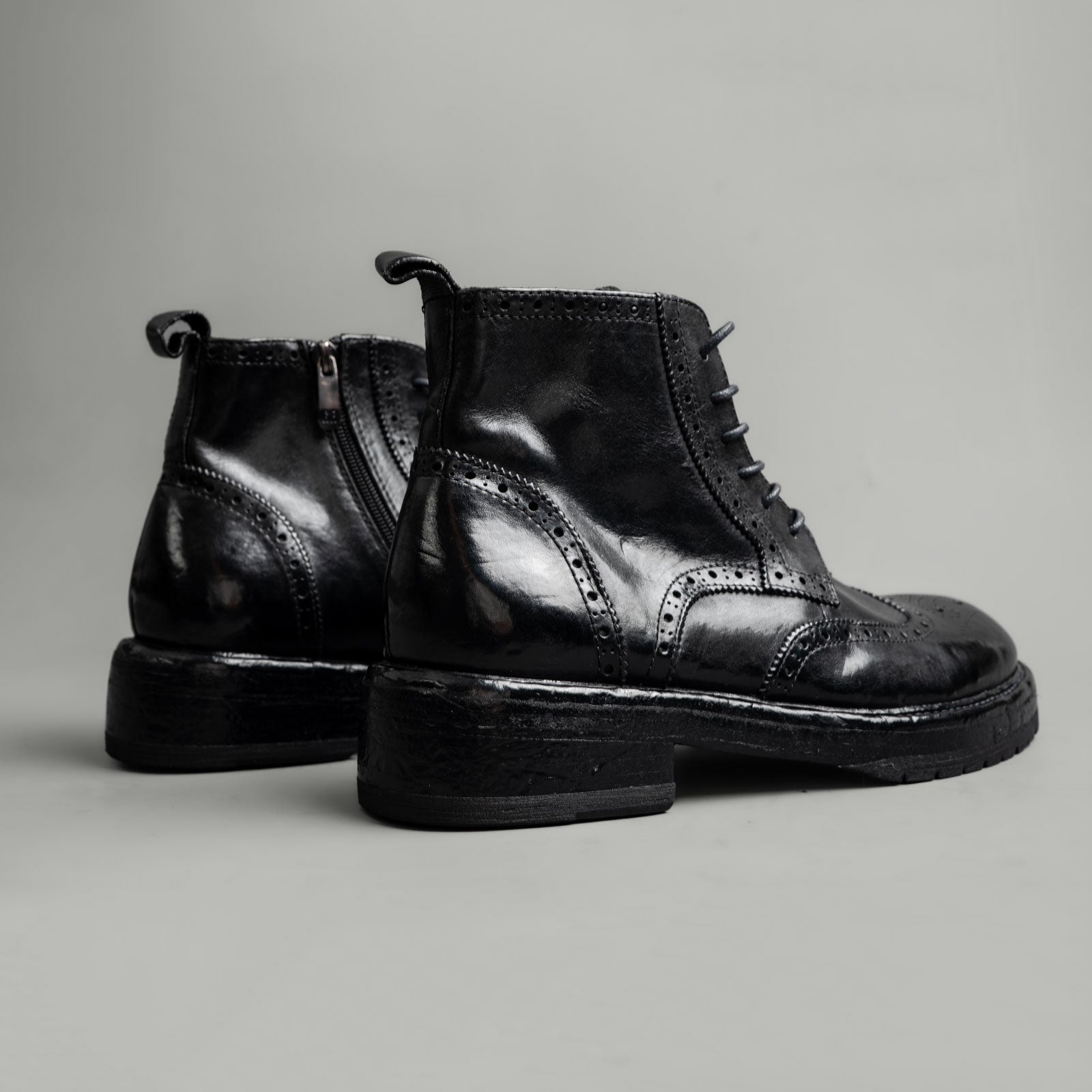 Washed Leather Brogue Work Boots