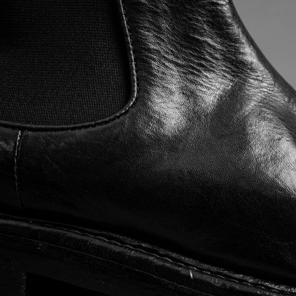 Washed Black Leather Chunky Chelsea Boots