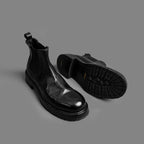 Washed Black Leather Chunky Chelsea Boots
