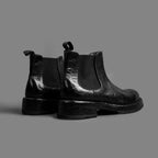 Washed Black Leather Chunky Chelsea Boots