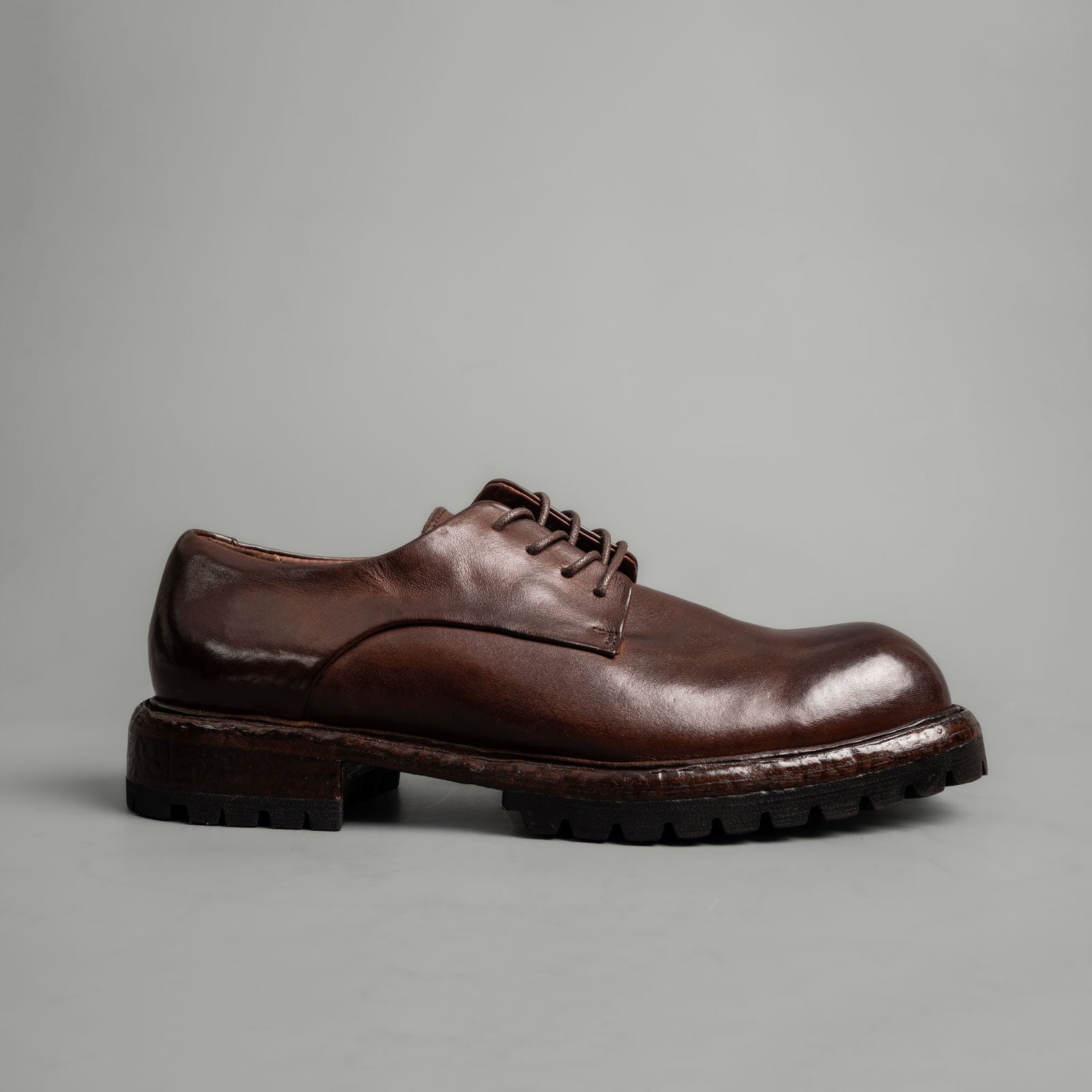 Washed Leather Chunky Lug Sole Derbies Brown