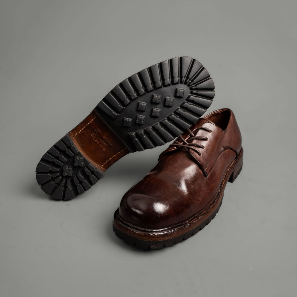 Washed Leather Chunky Lug Sole Derbies Brown