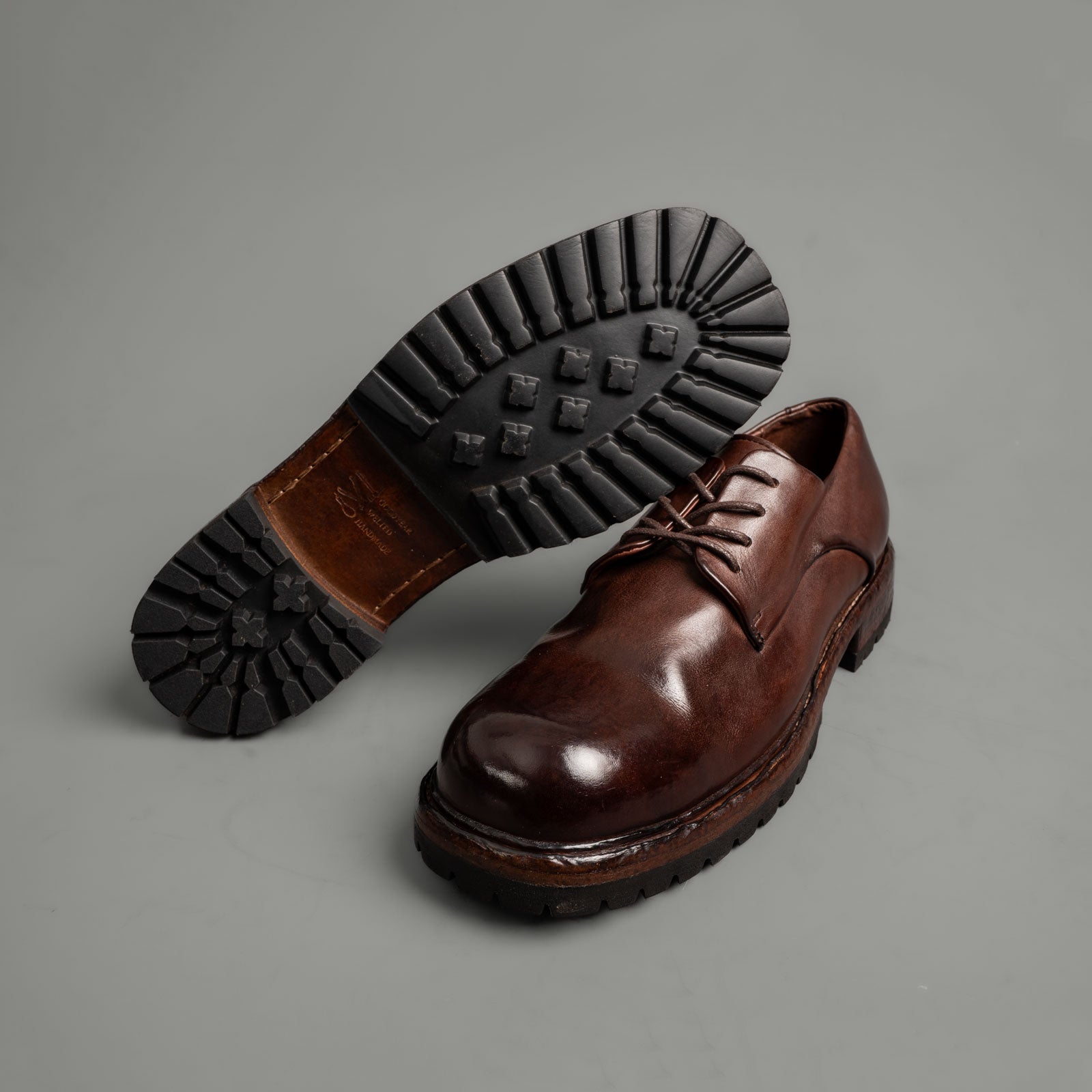 Washed Leather Chunky Lug Sole Derbies Brown