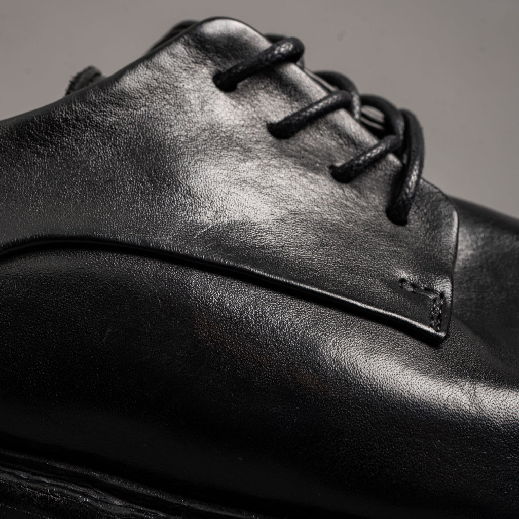 Washed Black Leather Lug Sole Derbies