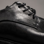 Washed Black Leather Lug Sole Derbies