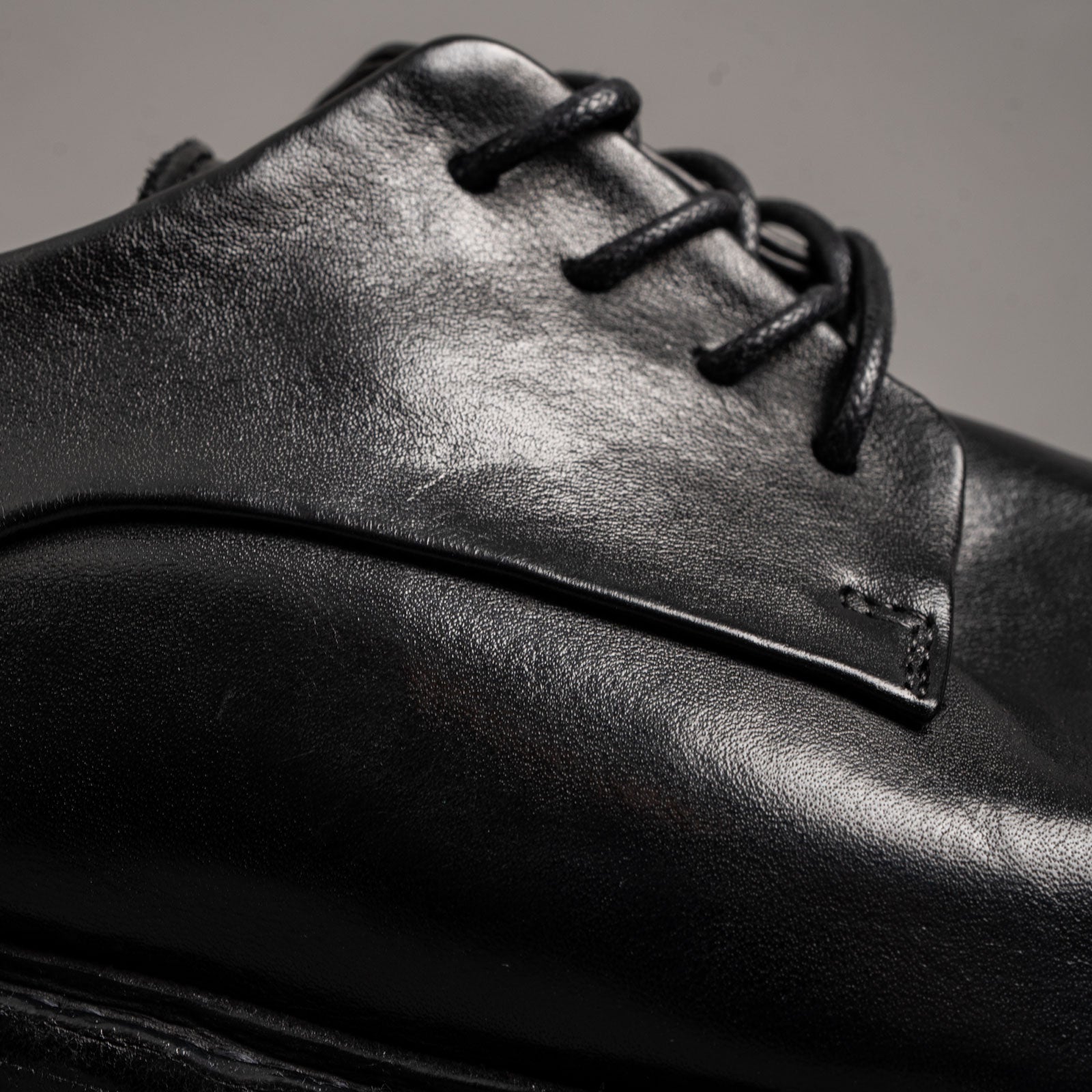 Washed Black Leather Lug Sole Derbies