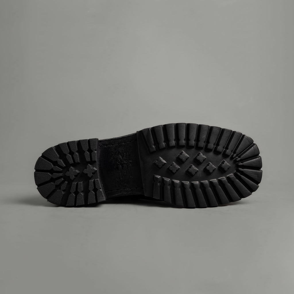 Washed Black Leather Lug Sole Derbies