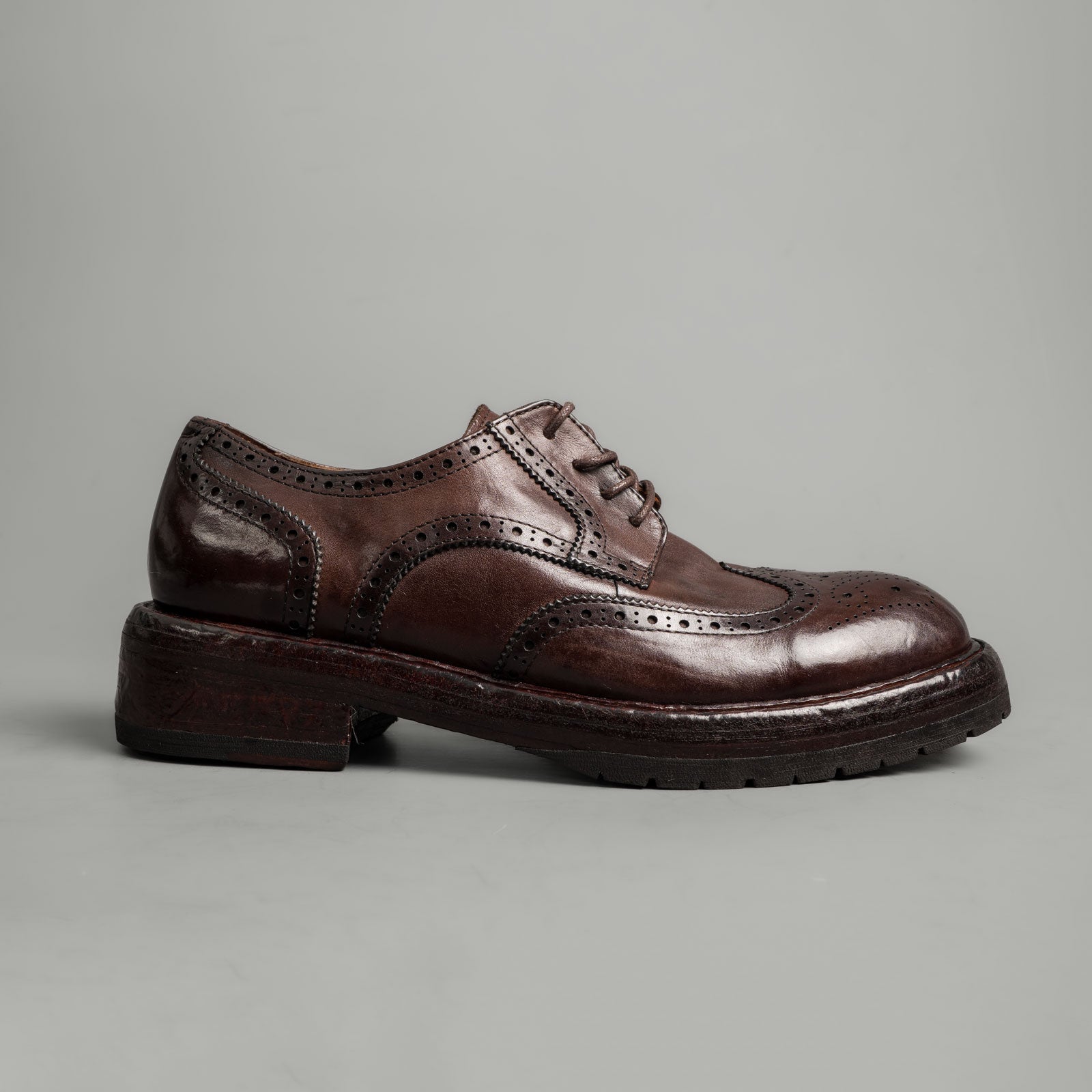 Washed Polished Leather Derby Shoes Brown