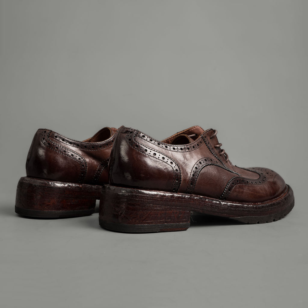 Washed Polished Leather Derby Shoes Brown